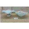 Image 1 : Two Opalescent Art Glass Bowls, Ruffled Pedestal and Square Wavy Edge