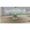 Image 5 : Two Opalescent Art Glass Bowls, Ruffled Pedestal and Square Wavy Edge