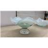 Image 7 : Two Opalescent Art Glass Bowls, Ruffled Pedestal and Square Wavy Edge