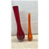 Image 5 : Collection of Red and Orange Art Glass Vases, Tallest 13 1/2"
