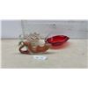 Image 1 : Art Glass Swan Dishes, Swirled Orange and White with Red Largest 10 x 14 x 8"
