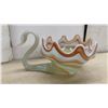 Image 2 : Art Glass Swan Dishes, Swirled Orange and White with Red Largest 10 x 14 x 8"