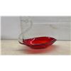 Image 7 : Art Glass Swan Dishes, Swirled Orange and White with Red Largest 10 x 14 x 8"