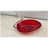 Image 8 : Art Glass Swan Dishes, Swirled Orange and White with Red Largest 10 x 14 x 8"