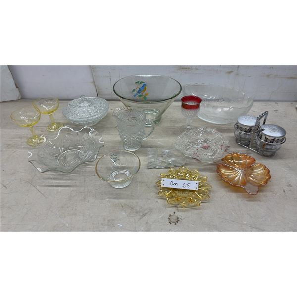 Vintage Pressed Glass Collection with Chip Bowl with Bird Motif, Carnival Glass and More