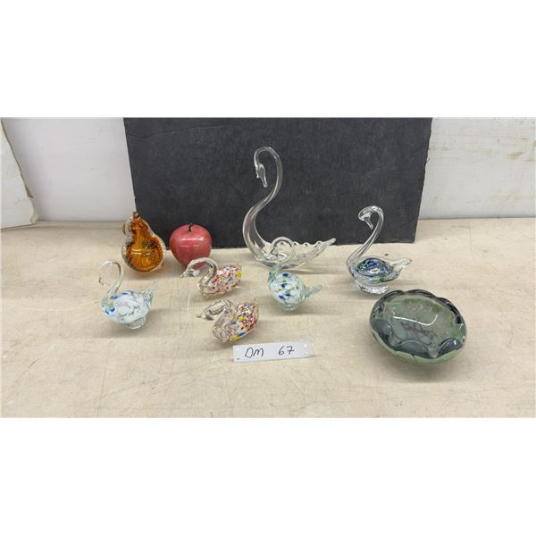 Murano-Style Art Glass Swan Figurines, Apple, Pear, Bowl, and More