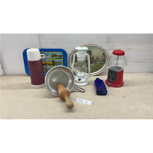 Carousel Gumball Machine, Canadian Rockies Souvenir Tray, Lantern, Thermos, Strainer and More