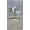 Image 1 : Two Murano-Style Art Glass Vases with Ruffled Rims, White and Multicolor Confetti, Tallest 16"