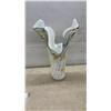 Image 2 : Two Murano-Style Art Glass Vases with Ruffled Rims, White and Multicolor Confetti, Tallest 16"