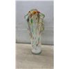 Image 3 : Two Murano-Style Art Glass Vases with Ruffled Rims, White and Multicolor Confetti, Tallest 16"
