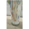 Image 5 : Two Murano-Style Art Glass Vases with Ruffled Rims, White and Multicolor Confetti, Tallest 16"