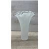 Image 6 : Two Murano-Style Art Glass Vases with Ruffled Rims, White and Multicolor Confetti, Tallest 16"