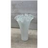 Image 8 : Two Murano-Style Art Glass Vases with Ruffled Rims, White and Multicolor Confetti, Tallest 16"