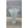 Image 9 : Two Murano-Style Art Glass Vases with Ruffled Rims, White and Multicolor Confetti, Tallest 16"