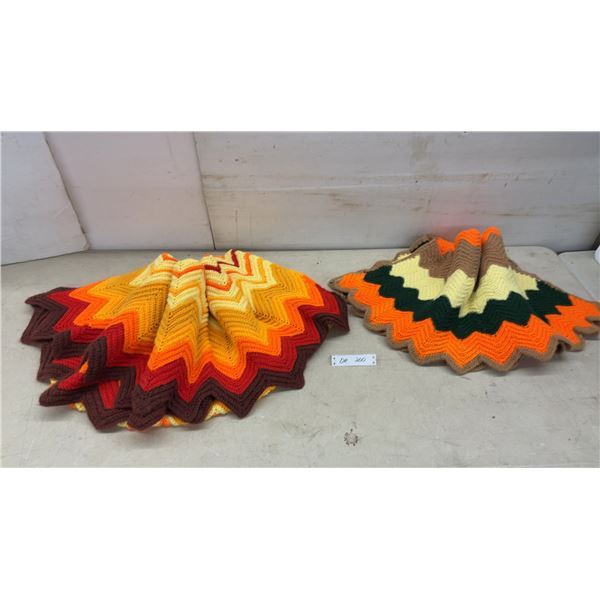 Two Handmade Crochet Afghan Blankets in Warm Tones