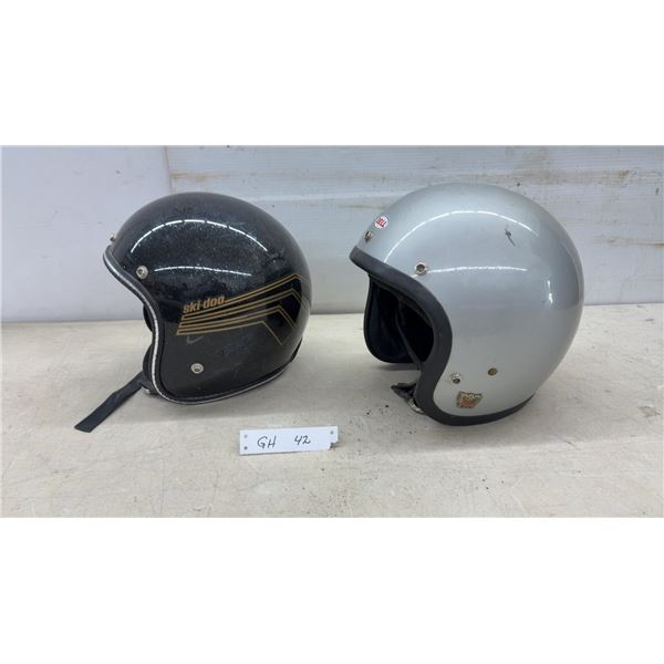 Vintage Ski-Doo Black Glitter Open-Face Helmet and Bell Silver Open-Face Helmet