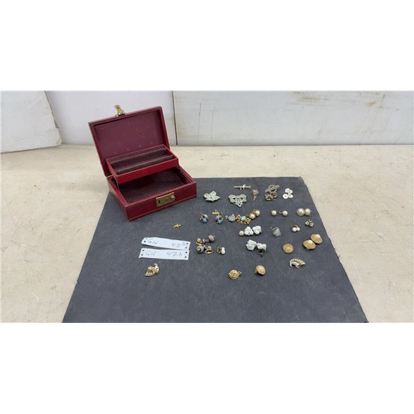 Vintage FashionJewelry Collection with Jewelry Box, Brooches, Earrings, and More