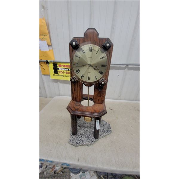Lee Valley Quartz Pendulum Table Clock with Oak Frame and Stone Base 29" Tall