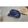 Image 2 : Lot of Three Cowboy Hats: Blue Denum Fabric, Straw, and Tooled Leather