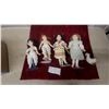 Image 1 : Four Porcelain Collector Dolls with Period-Style Clothing, Stands, and Stuffed Duck