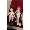Image 2 : Four Porcelain Collector Dolls with Period-Style Clothing, Stands, and Stuffed Duck