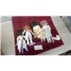 Image 5 : Four Porcelain Collector Dolls with Period-Style Clothing, Stands, and Stuffed Duck