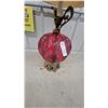 Image 2 : Vintage Red Ribbed Glass Table Lamp with Ornate Brass Base and Fabric Drum Shade MCM