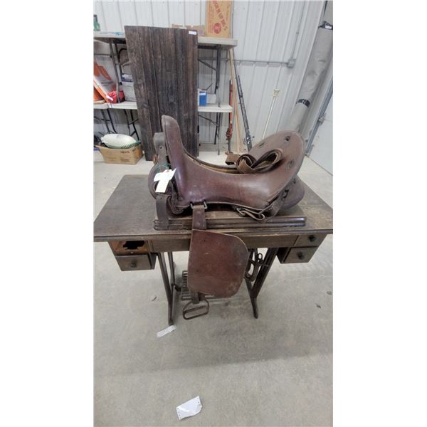 Vintage U.S. Military Cavalry Antique Leather Saddle with Stirrups and Fender 12"