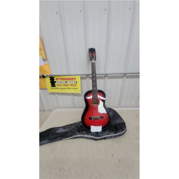 Red and Black Sunburst Steel-String Acoustic Guitar with Soft Gig Bag