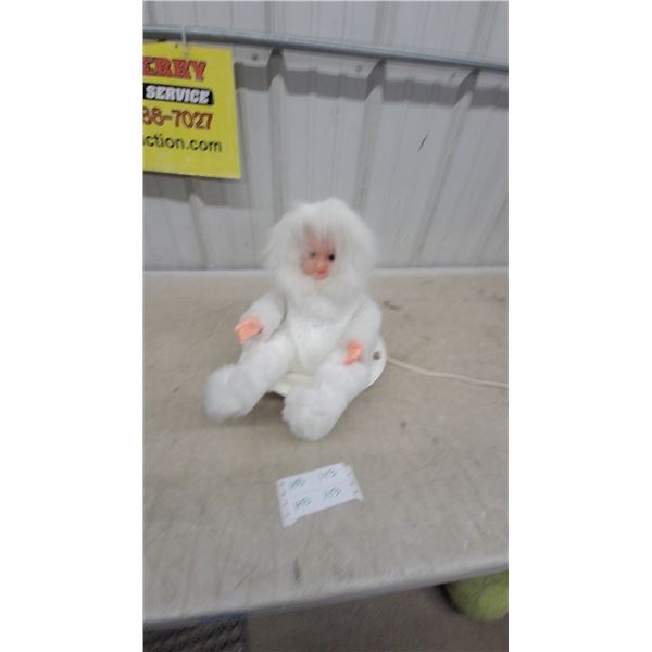 New Bright Fluffy Wuppy Animated Plush Toy with White Fur and Circular Base, 1980s Motions