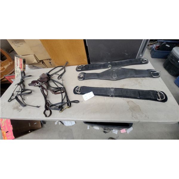 Horse Bridles and Black Synthetic Girths Including A.L.T. 30" Cinch and More