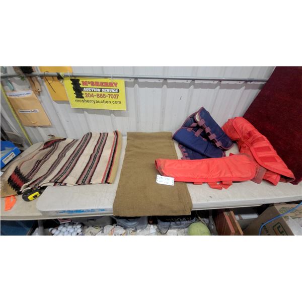 Striped Woven Saddle Blanket, Tan Stable Blanket, Horse Boots, and More