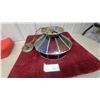 Image 1 : Multicolored Stained Glass Pendant Light with Brass-Tone Chain and Fluted Canopy 12" at Base