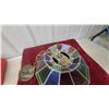 Image 2 : Multicolored Stained Glass Pendant Light with Brass-Tone Chain and Fluted Canopy 12" at Base