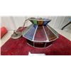 Image 3 : Multicolored Stained Glass Pendant Light with Brass-Tone Chain and Fluted Canopy 12" at Base