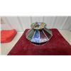 Image 4 : Multicolored Stained Glass Pendant Light with Brass-Tone Chain and Fluted Canopy 12" at Base