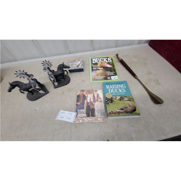 Cast Iron Western Horse and Spur Bookends, Storey's Guide to Raising Ducks, Shoehorn, and More