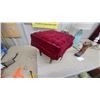 Image 3 : Red Velvet Tufted Ottoman, Cowboy Boot Vase Blue Glass Lamp, and More