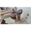 Image 1 : Black Leather Antique Side Saddle. Name Plate on Back is Ascot. 