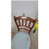 Image 4 : Modern Gray Upholstered Dining Chair and Antique Carved Wooden Chair with Quatrefoil Motifs