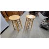 Image 1 : Pair of Light Wood Round-Top Four-Leg Bar Stools with Double Stretchers