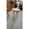 Image 2 : Pair of Light Wood Round-Top Four-Leg Bar Stools with Double Stretchers