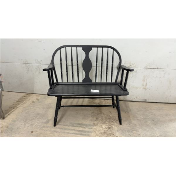 Black Windsor-Style Spindle Back Wooden Settee Bench with Armrests, 40" Wide