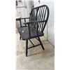 Image 2 : Black Windsor-Style Spindle Back Wooden Settee Bench with Armrests, 40" Wide