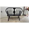 Image 3 : Black Windsor-Style Spindle Back Wooden Settee Bench with Armrests, 40" Wide