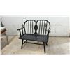 Image 9 : Black Windsor-Style Spindle Back Wooden Settee Bench with Armrests, 40" Wide