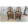 Image 1 : His & Hers, Pair of Windsor Style Bow-Back Wooden Rocking Chairs with Quatrefoil Splat Design