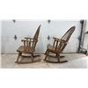 Image 4 : His & Hers, Pair of Windsor Style Bow-Back Wooden Rocking Chairs with Quatrefoil Splat Design