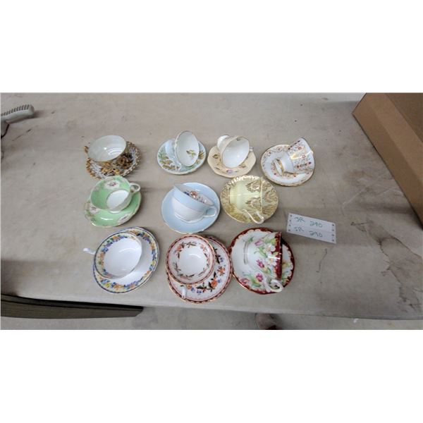 Collection of tenVintage Fine China Teacup and Saucer Sets with Floral Designs Ar.Albert Paragon