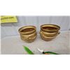 Image 2 : Art Glass Flower Sculptures with Leaves and Pair of Gold-Tone Decorative Pots